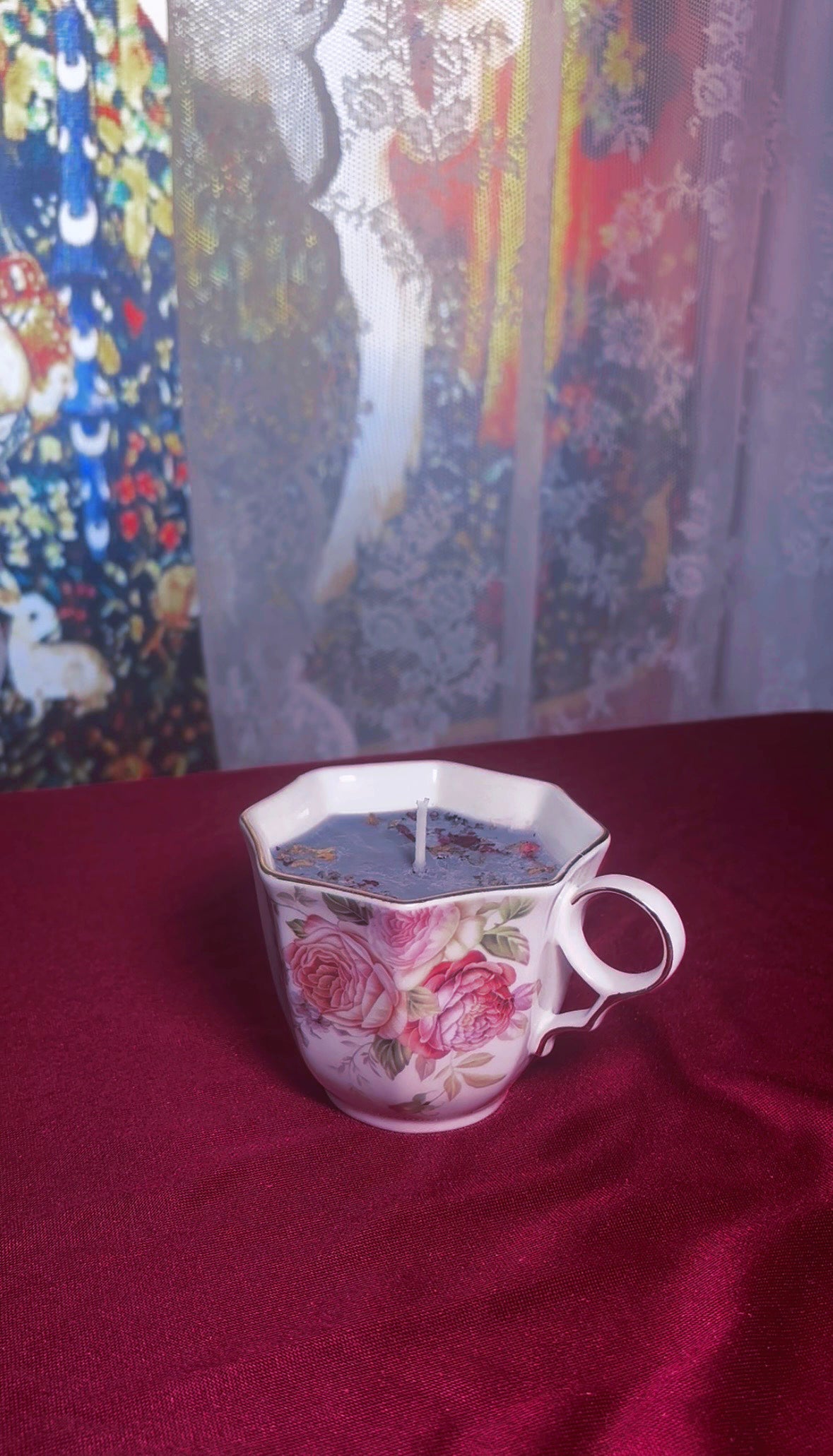 'Dark Feminine' Protection Spell Candle - Antique Tea Cup