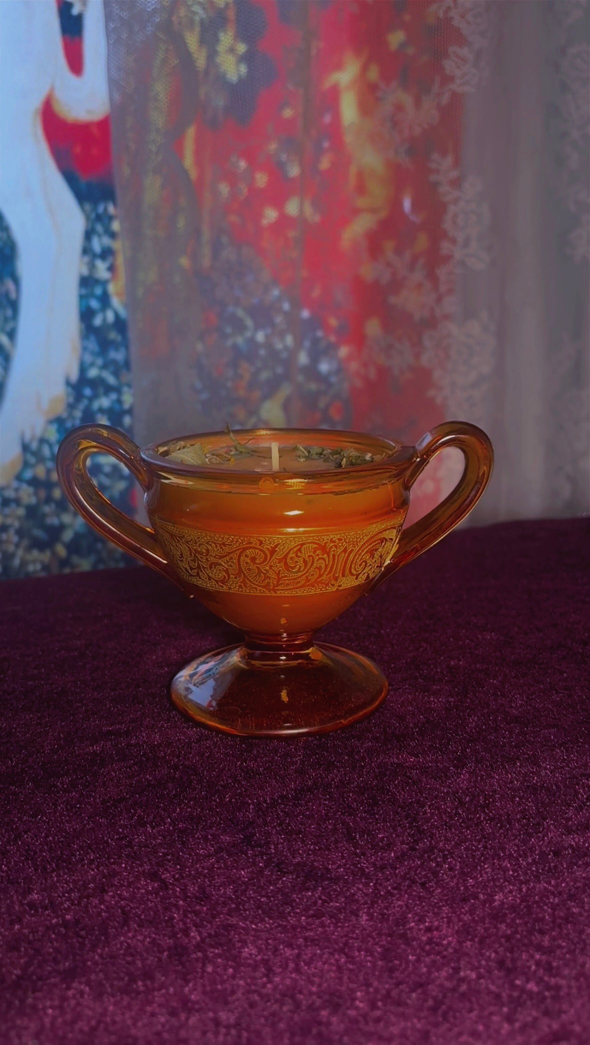 'Golden Aura' Spell Candle - Antique Decorative Dish