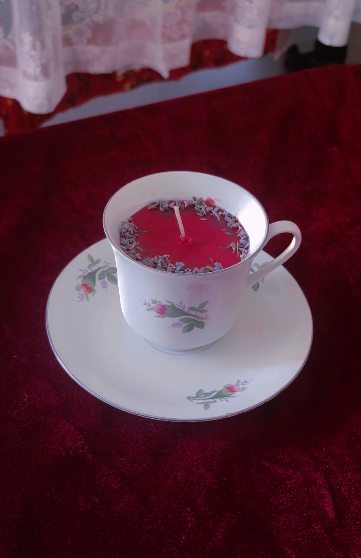 'Blood Moon Maiden' Antique Teacup Set Candle
