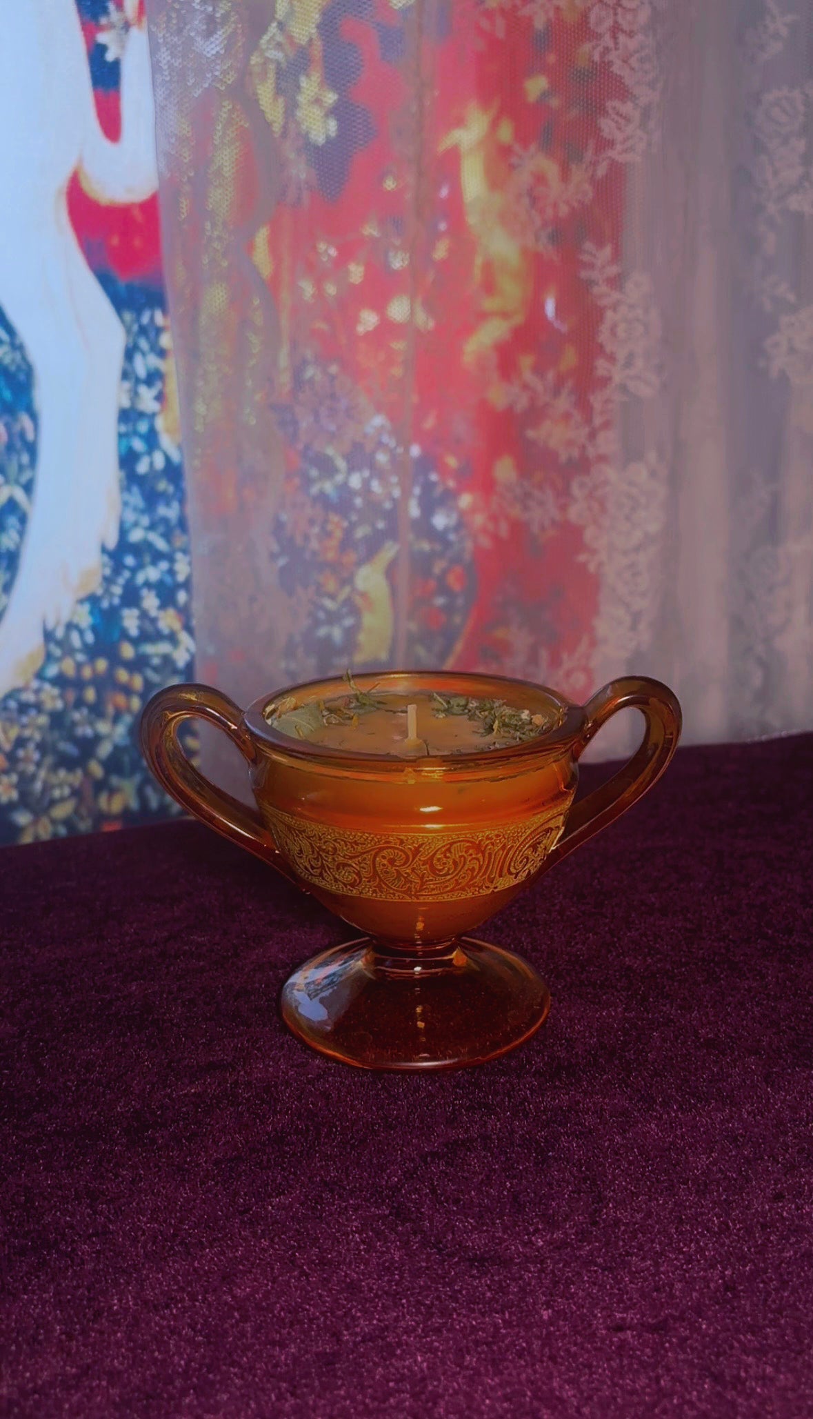 'Golden Aura' Spell Candle - Antique Decorative Dish