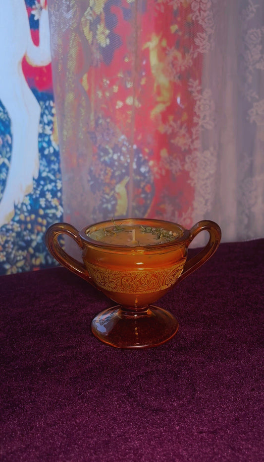 'Golden Aura' Spell Candle - Antique Decorative Dish