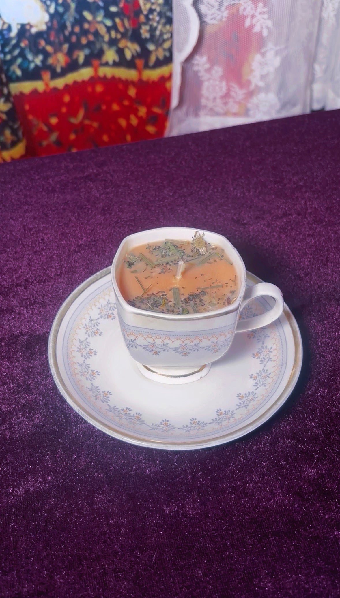 'Golden Aura' Spell Candle - Antique Tea Set