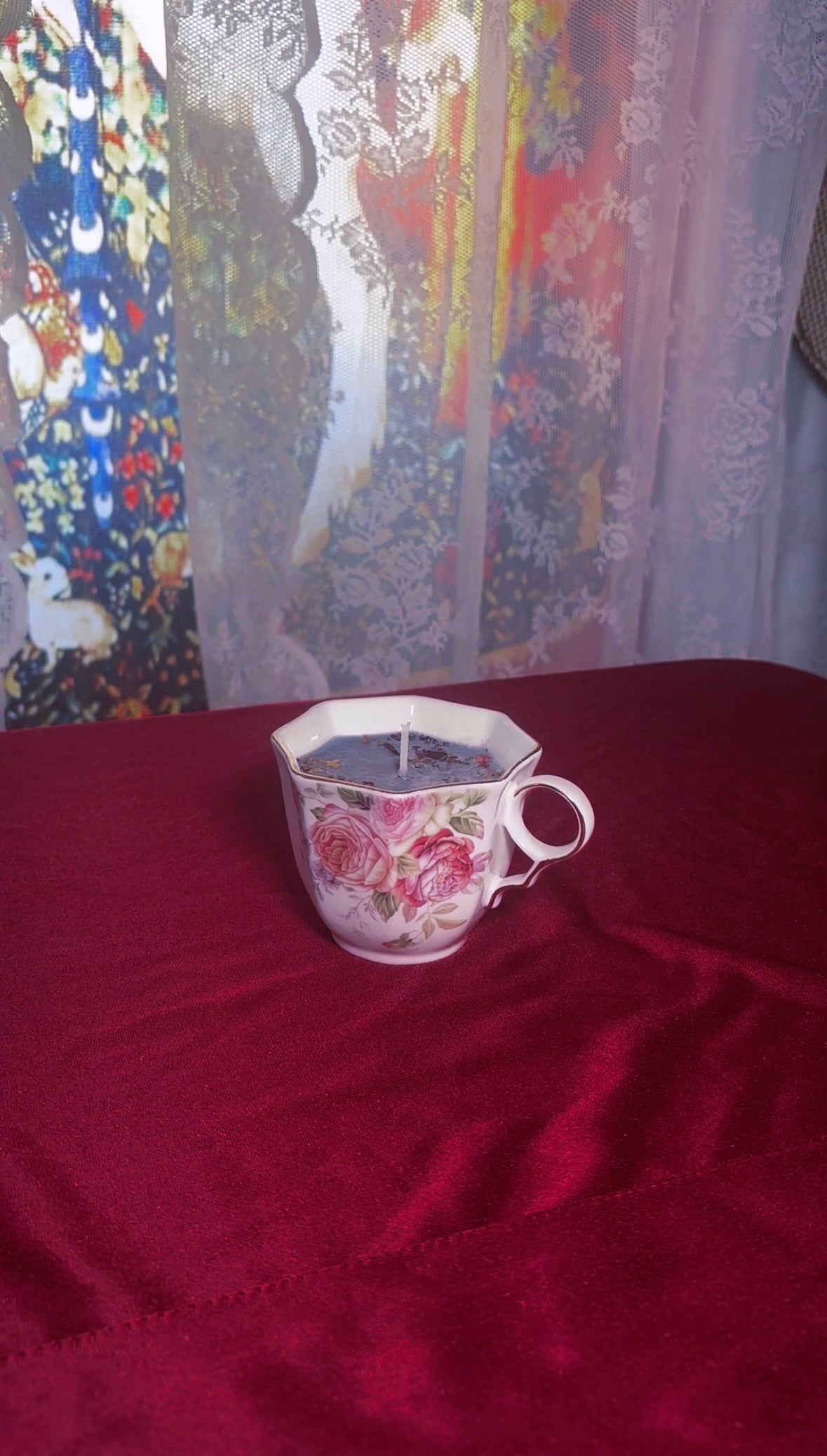 'Dark Feminine' Protection Spell Candle - Antique Tea Cup