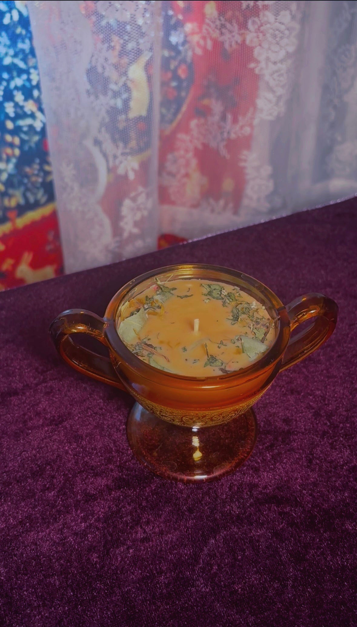 'Golden Aura' Spell Candle - Antique Decorative Dish
