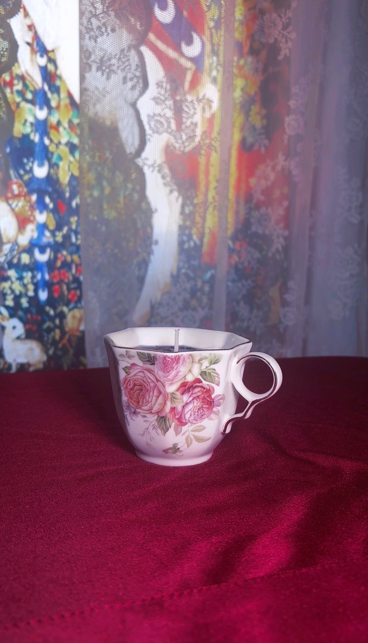 'Dark Feminine' Protection Spell Candle - Antique Tea Cup