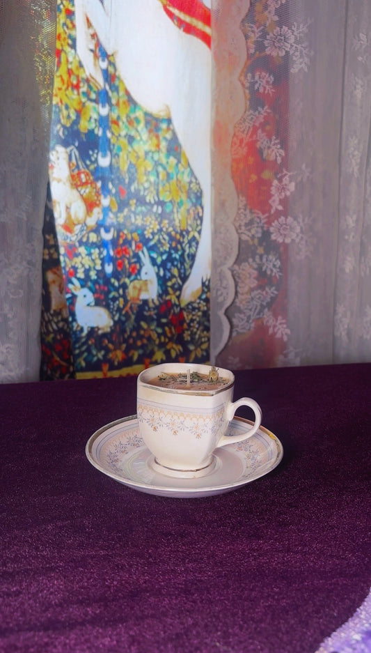 'Golden Aura' Spell Candle - Antique Tea Set