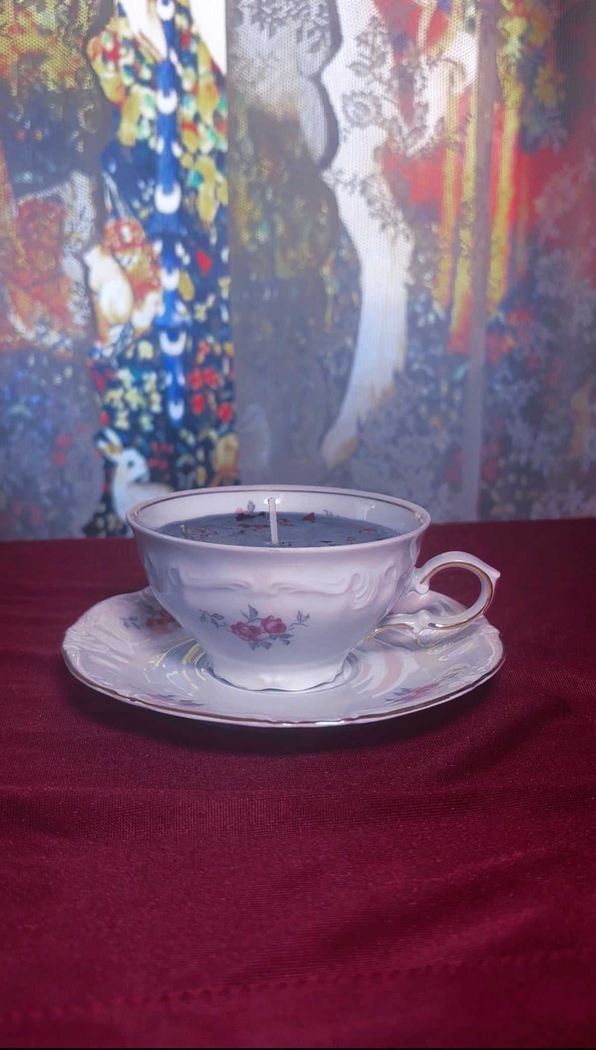 'Dark Feminine' Protection Spell Candle - Antique Tea Cup Set