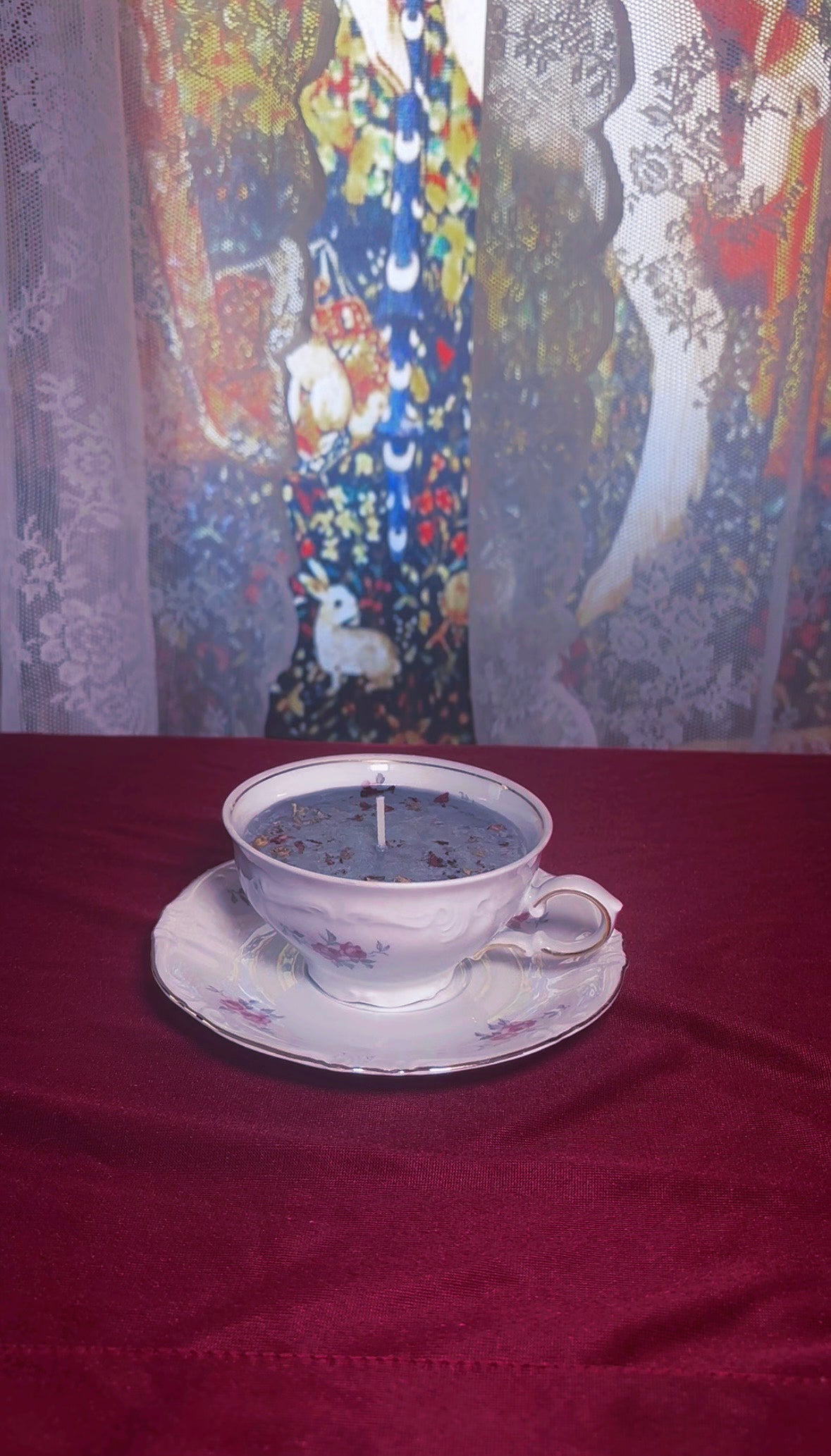 'Dark Feminine' Protection Spell Candle - Antique Tea Cup Set