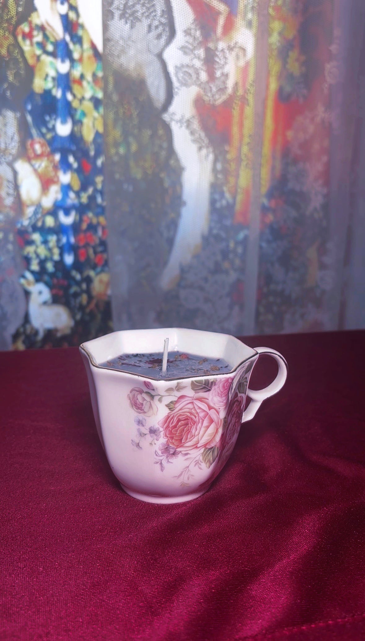 'Dark Feminine' Protection Spell Candle - Antique Tea Cup
