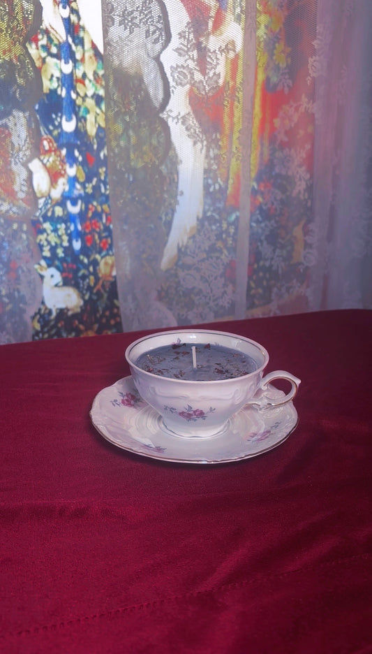 'Dark Feminine' Protection Spell Candle - Antique Tea Cup Set
