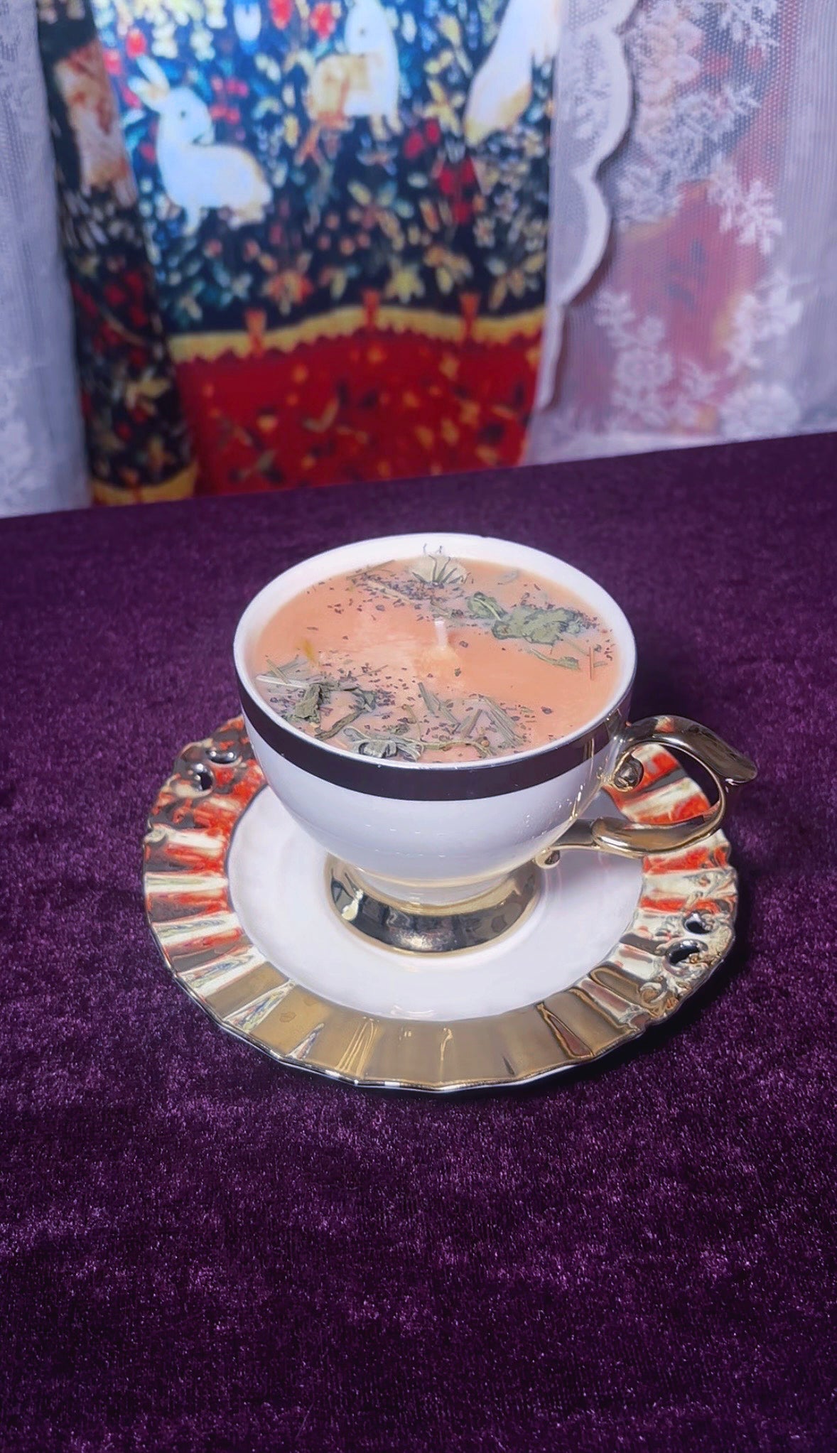 'Golden Aura' Spell Candle - Antique Tea Set