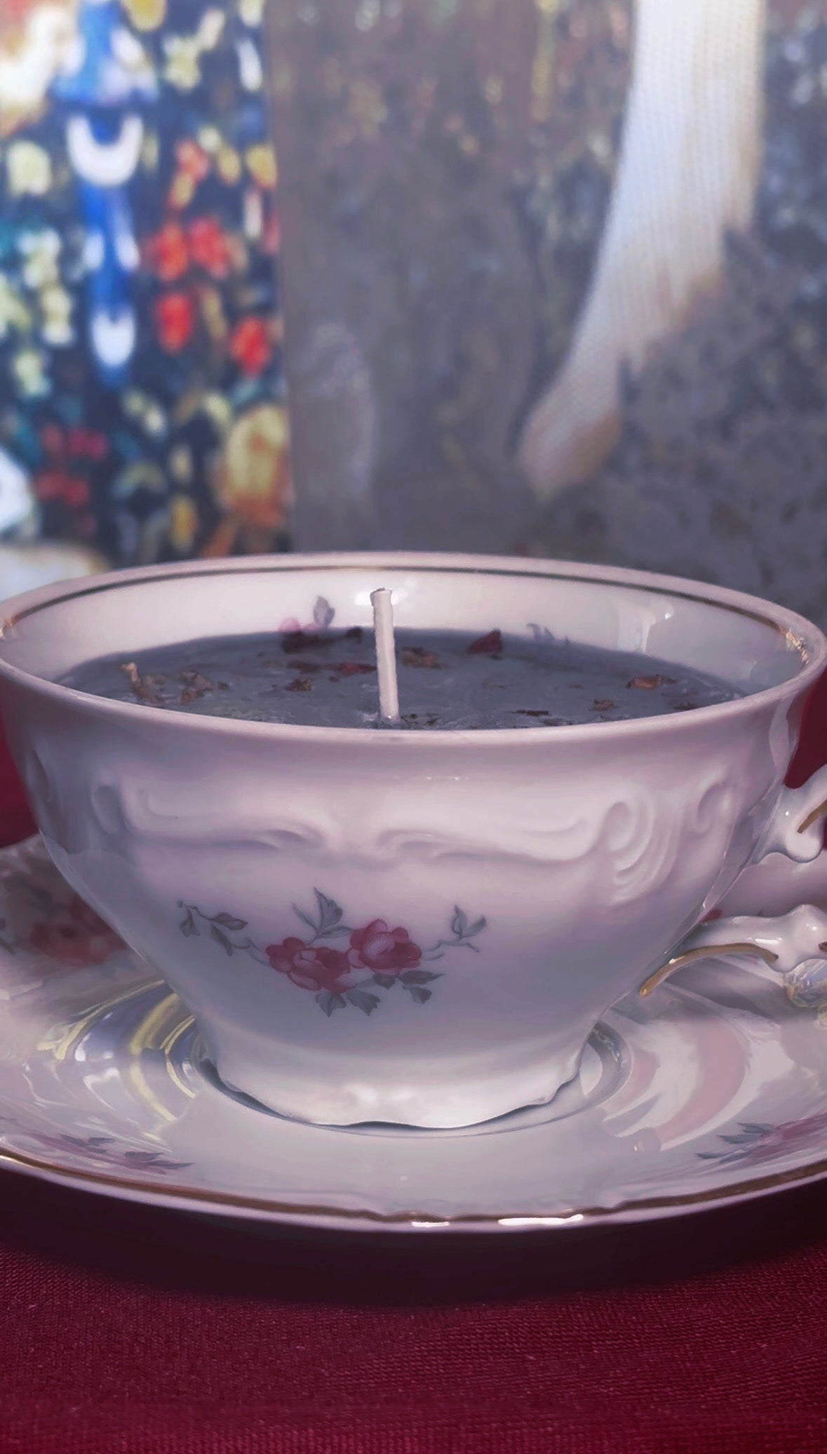 'Dark Feminine' Protection Spell Candle - Antique Tea Cup Set
