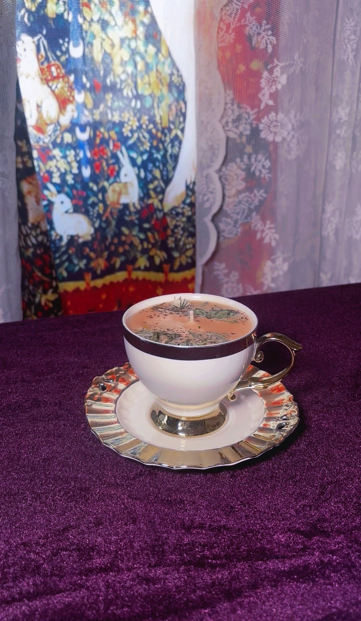 'Golden Aura' Spell Candle - Antique Tea Set