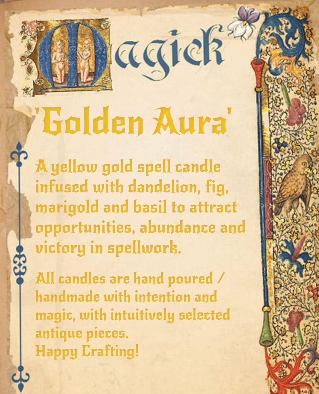 'Golden Aura' Spell Candle - Antique Decorative Dish